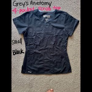 Grey's Anatomy 4 Pocket V-Neck Scrub Top S Black